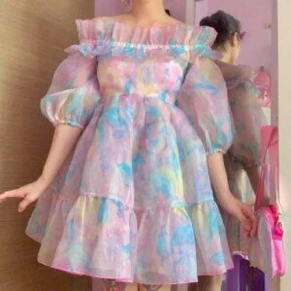 Selkie Stepmom Cherub Mini Dress in Pastel Pink Blue Size 2X - Picture 3 of 10